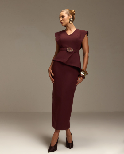 VESTIDO MIDI PEPLUM